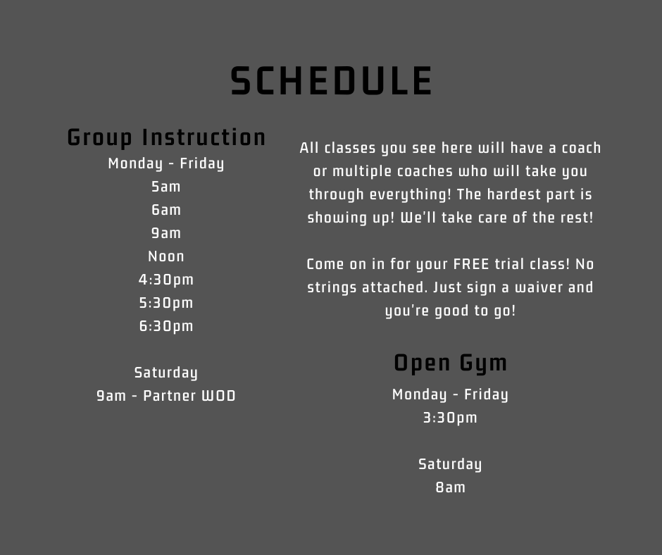 A schedule for a group instruction and open gym