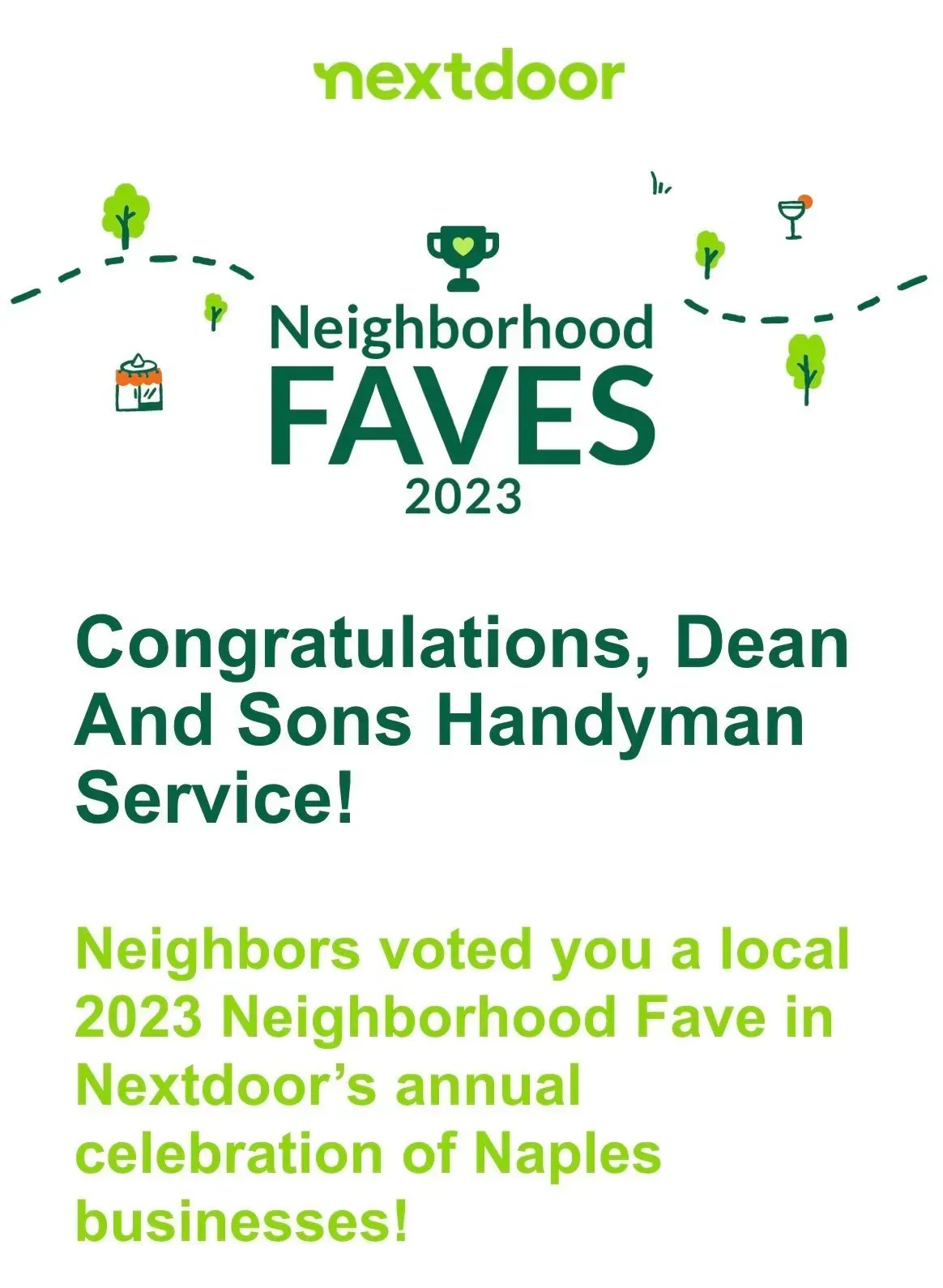 Congratulations to dean and sons handyman service