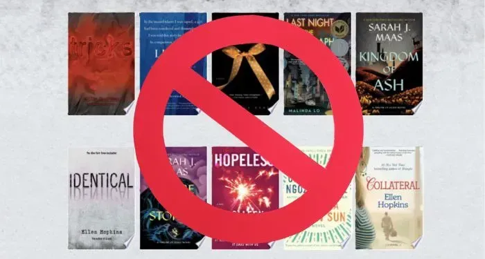 An image of books which have been banned in South Carolina