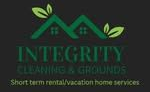 Logo for Integrity Cleaning & Grounds: Green roofs with leaves, text 