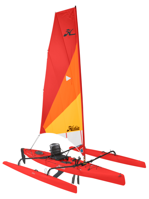 A red sailboat with a yellow sail and the letter l on the sail