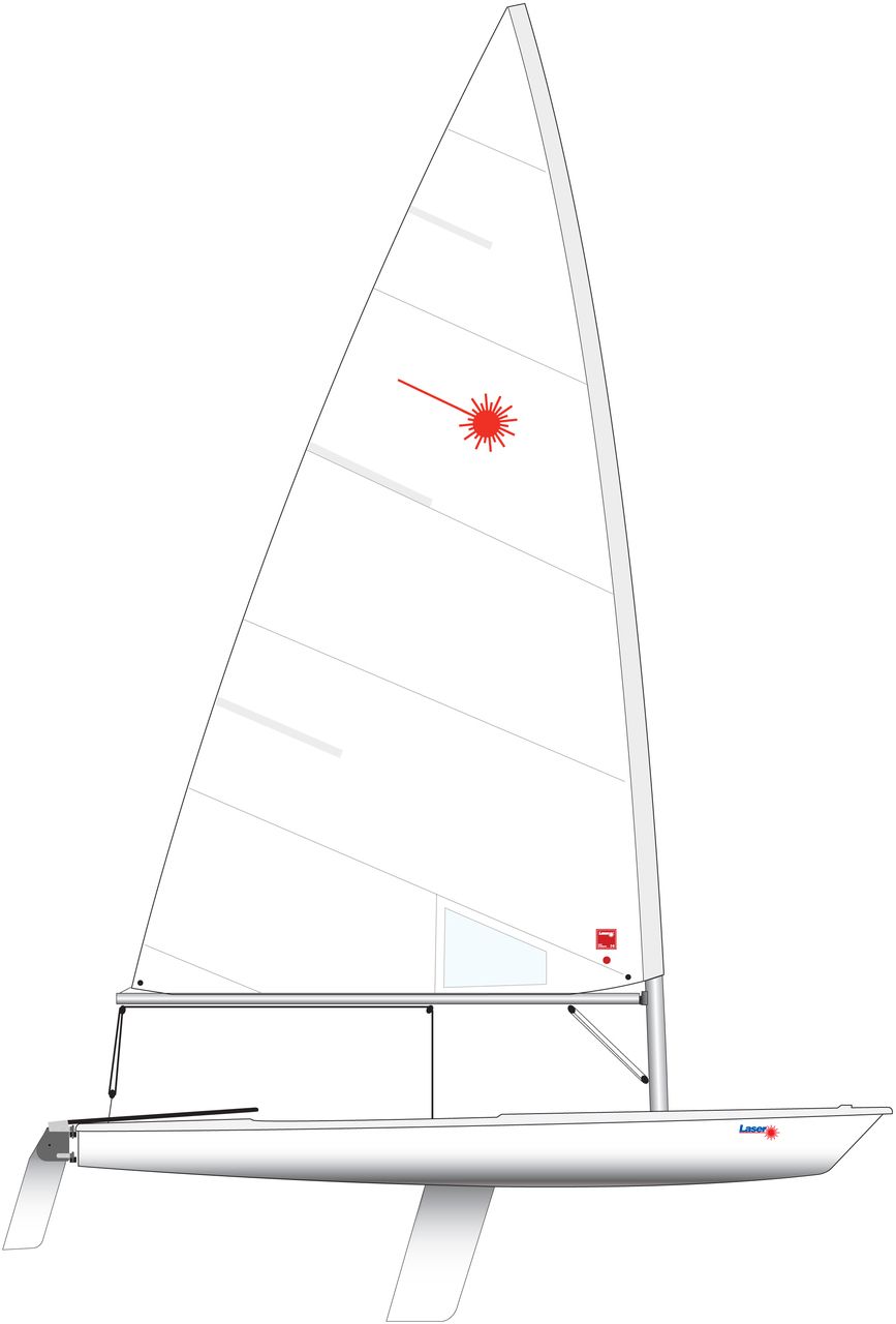 A drawing of a sailboat with a red sail