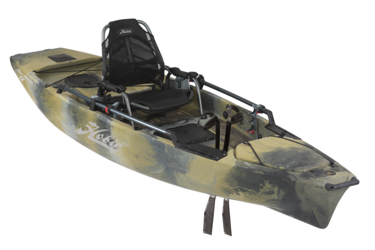 A kayak with a seat and oars on a white background.