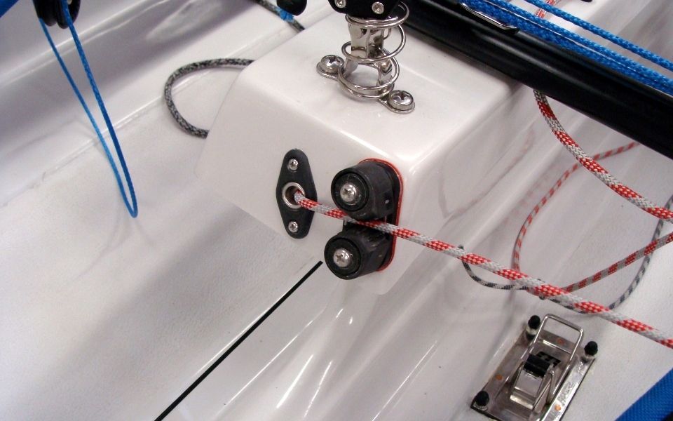 A close up of the inside of a sailboat