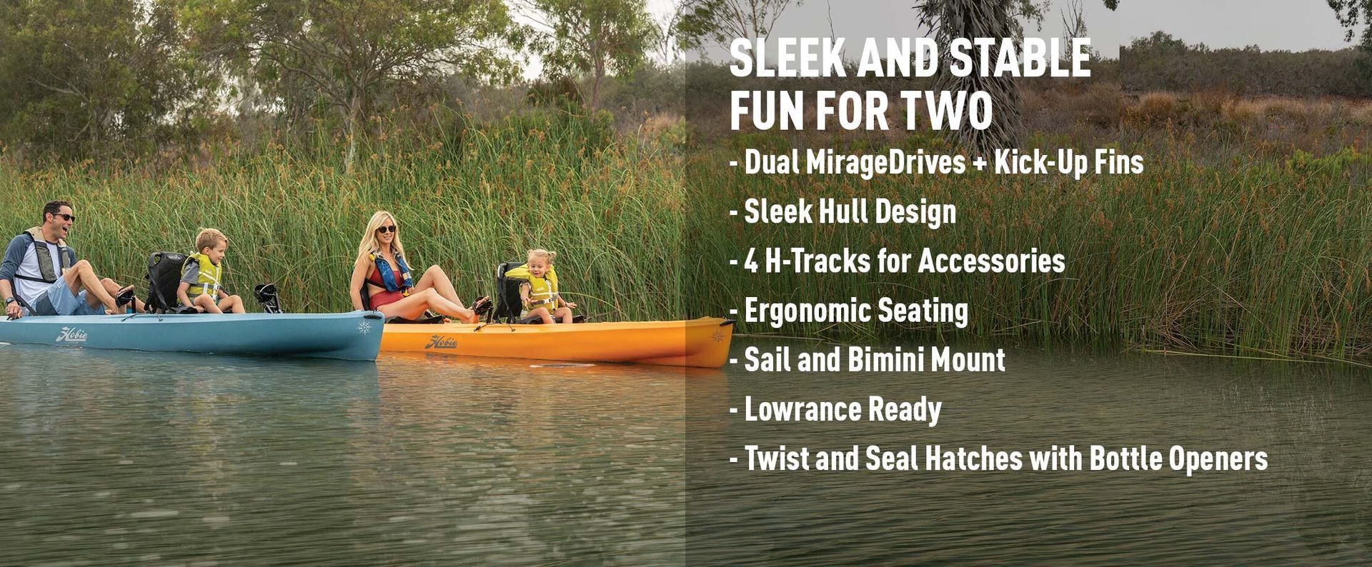 A sleek and stable fun for two advertisement for kayaks