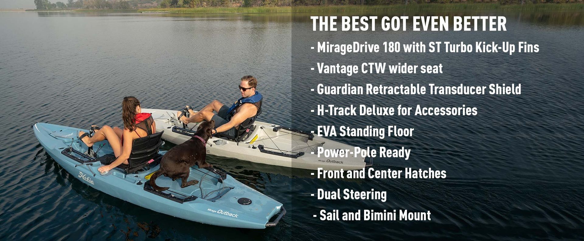 A man and a woman are in a kayak on a lake.