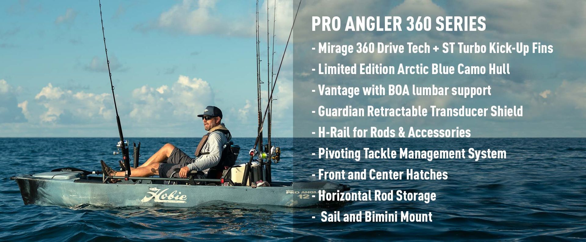 A man sits on a pro angler 360 series boat in the ocean