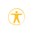 Yellow stick figure with arms outstretched inside a yellow circle.