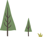 Two green fir trees and a patch of yellow grass on a white background.