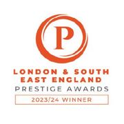 London & South East England Prestige Awards 2023/24 Winner logo. Orange circle with 