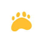 Yellow paw print on white background.