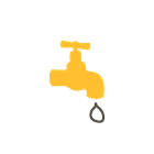 Yellow faucet with a single water droplet.