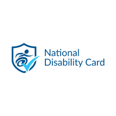National Disability Card logo: blue shield with wheelchair icon and light blue tick