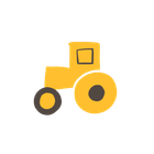 Yellow tractor with black wheels, on a white background.