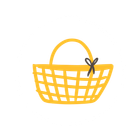 Yellow picnic basket with a black bow.