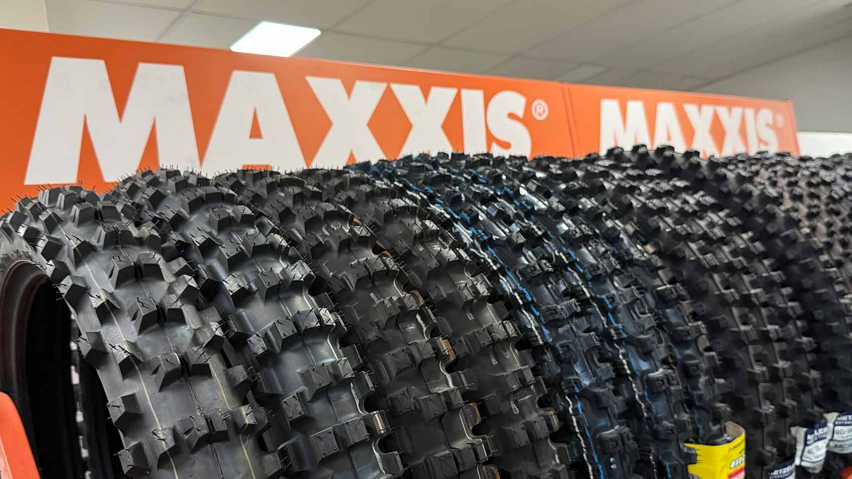 Rows of Maxxis Dirt Bike Tires Displayed in a Store — Newcastle Motorcycle Tyres in Broadmeadow, NSW