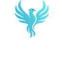 Blue phoenix with outstretched wings. Club Anomaly logo.