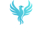 Blue phoenix with outstretched wings. Club Anomaly logo.