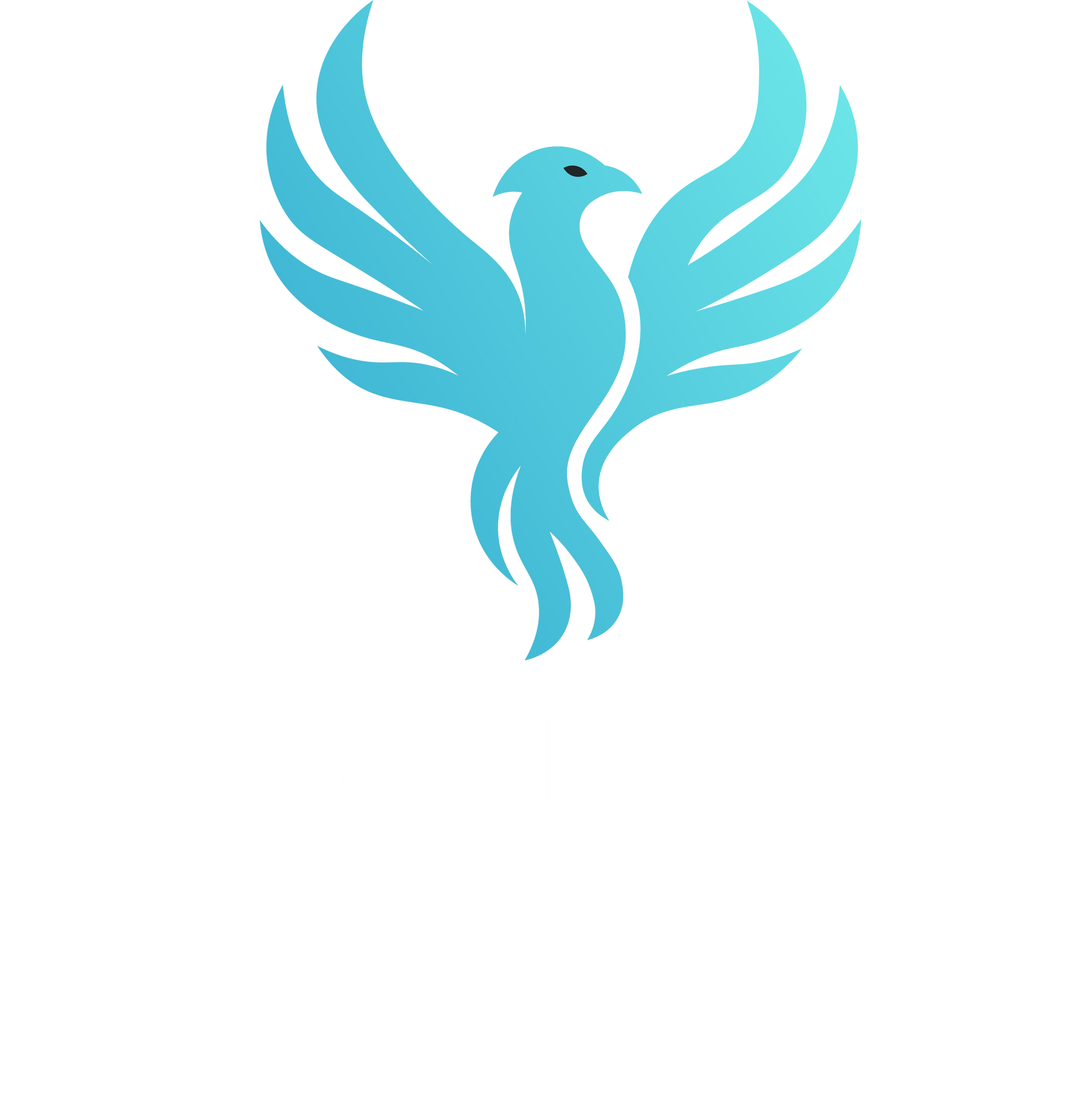 Blue phoenix with outstretched wings. Club Anomaly logo.