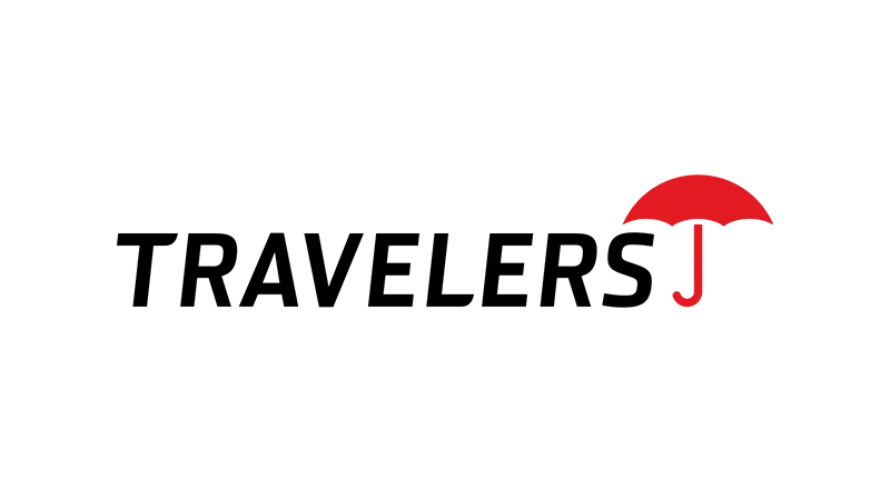The logo for travelers j is a red umbrella on a white background.