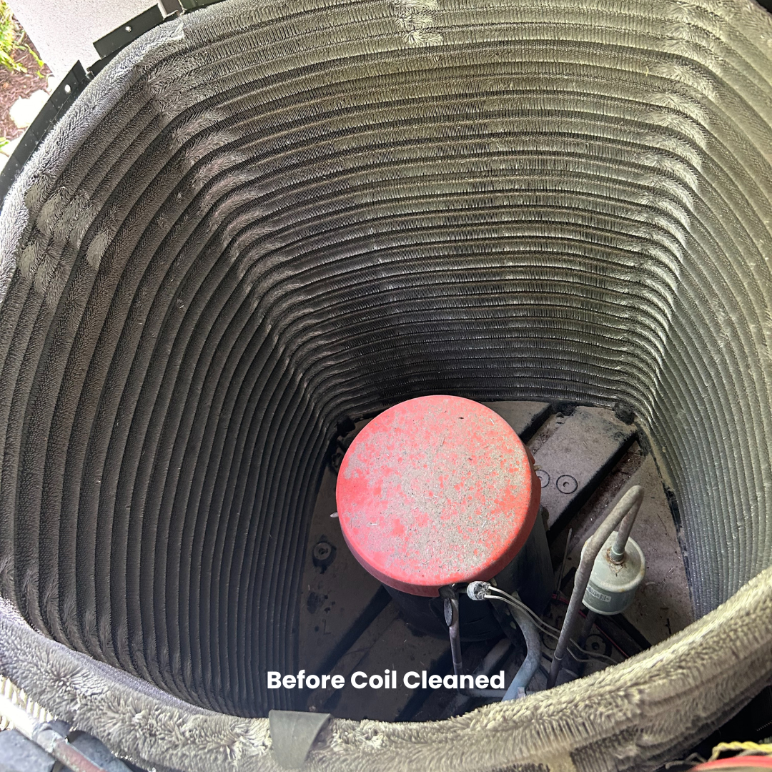 a picture of a dirty air conditioner coil before it is cleaned .
