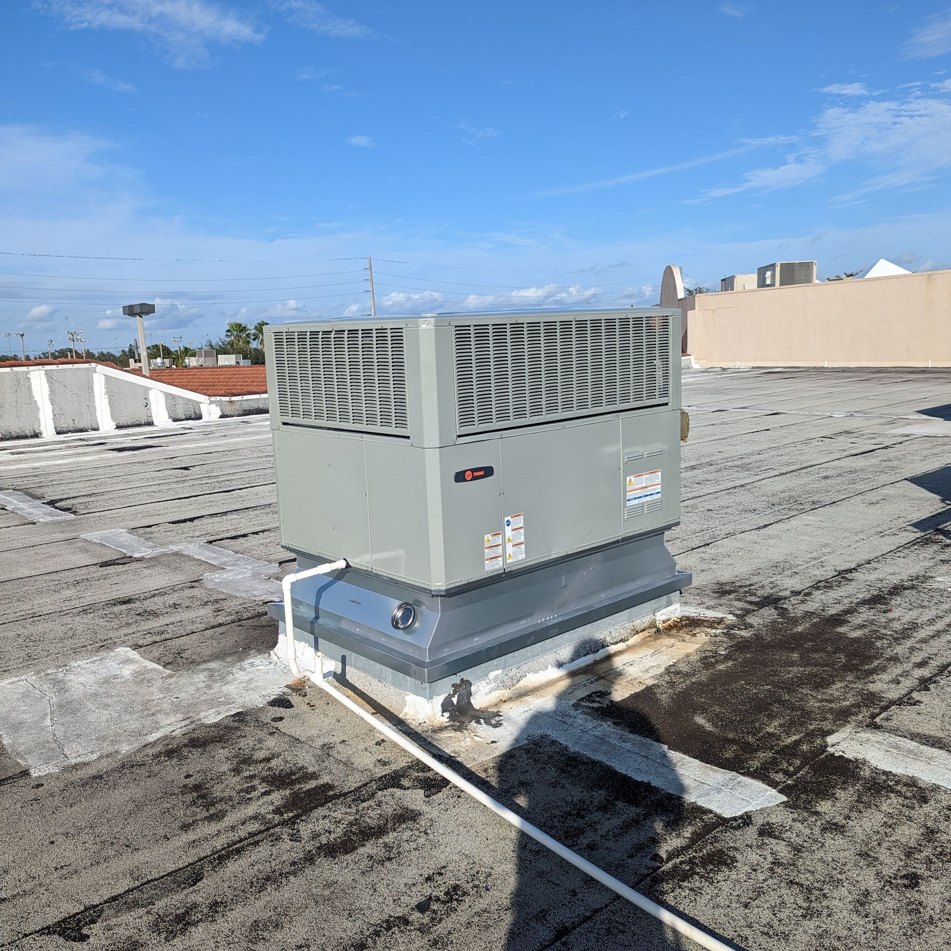 a large air conditioner is sitting on top of a roof .