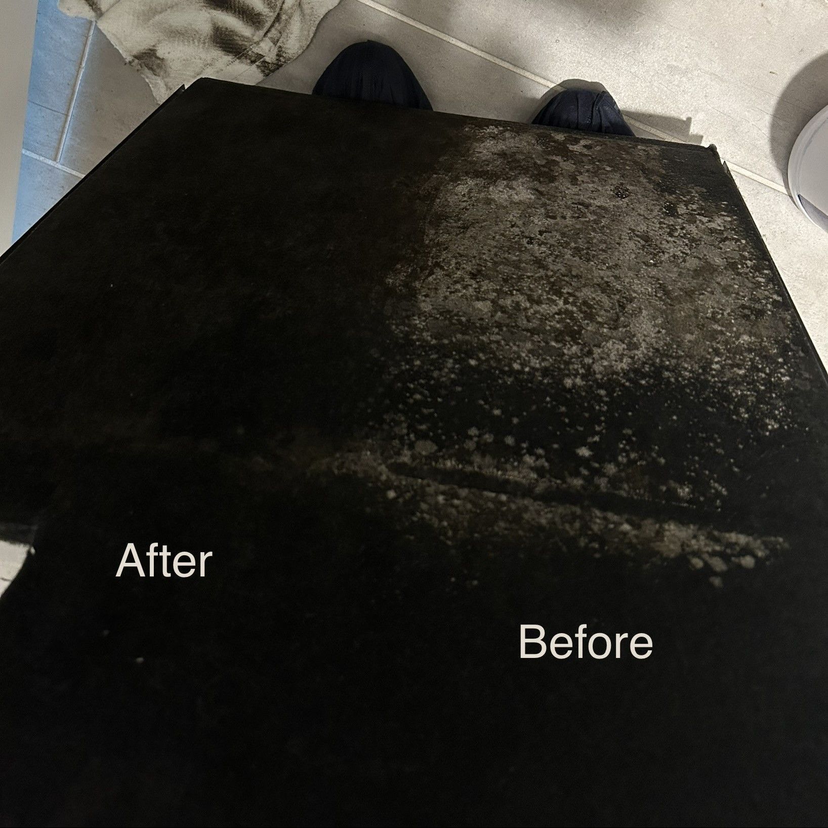 a before and after picture of a black surface