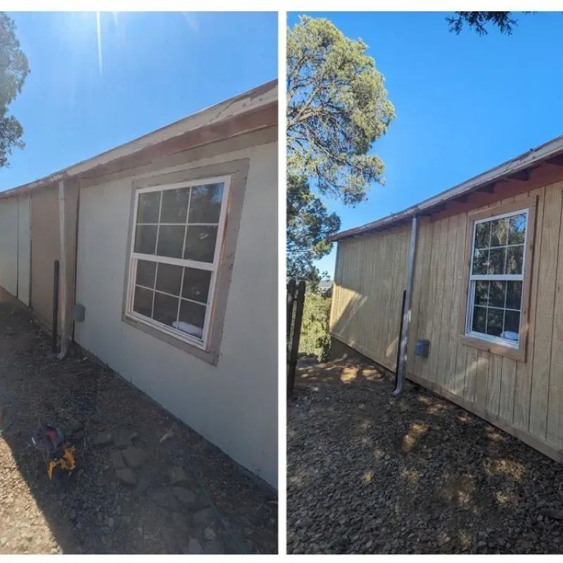 A before and after picture of a house with a window