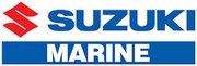 The logo for suzuki marine is blue and red.
