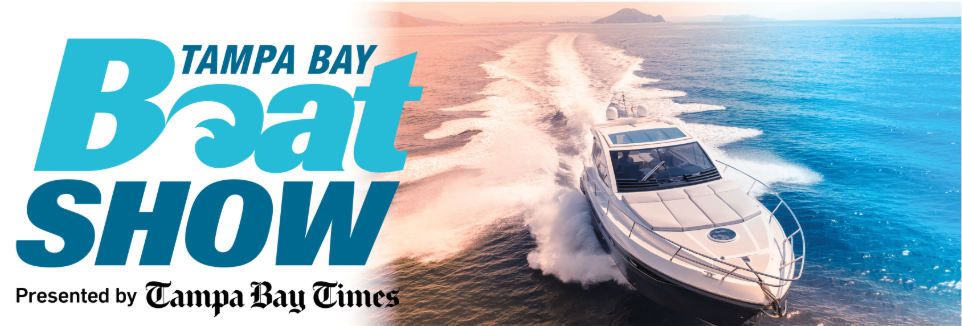 Tampa Bay Boat Show banner with a boat speeding across the water.