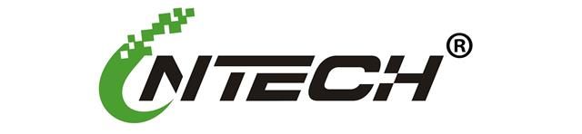 Un logo nero e verde per ntech su uno sfondo bianco