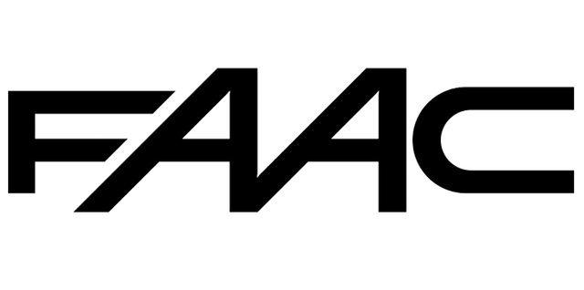 Un logo in bianco e nero per faac su uno sfondo bianco.