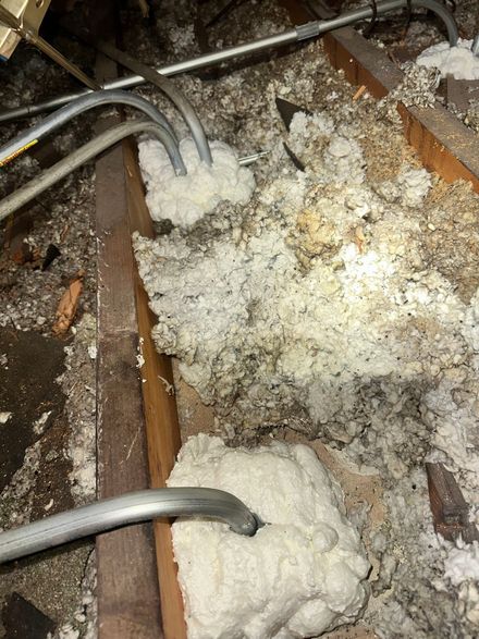 There is a lot of insulation in the attic.