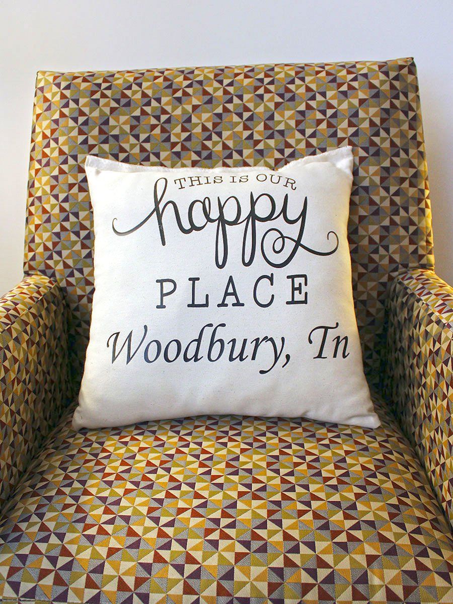 Pillow on chair reads 