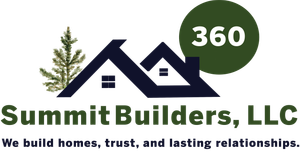 The logo for summit builders , llc shows a house with a pine tree on the roof.