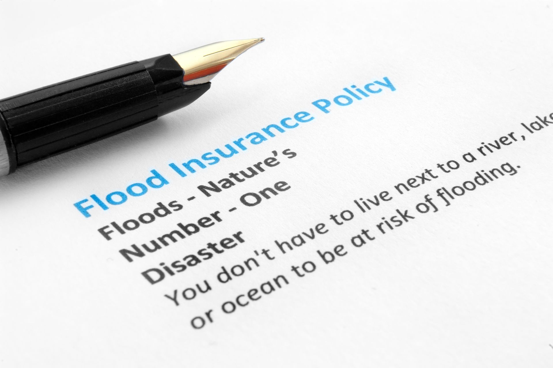 A pen is sitting on top of a flood insurance policy – Panama City, FL – Harry Grizzle Insurance