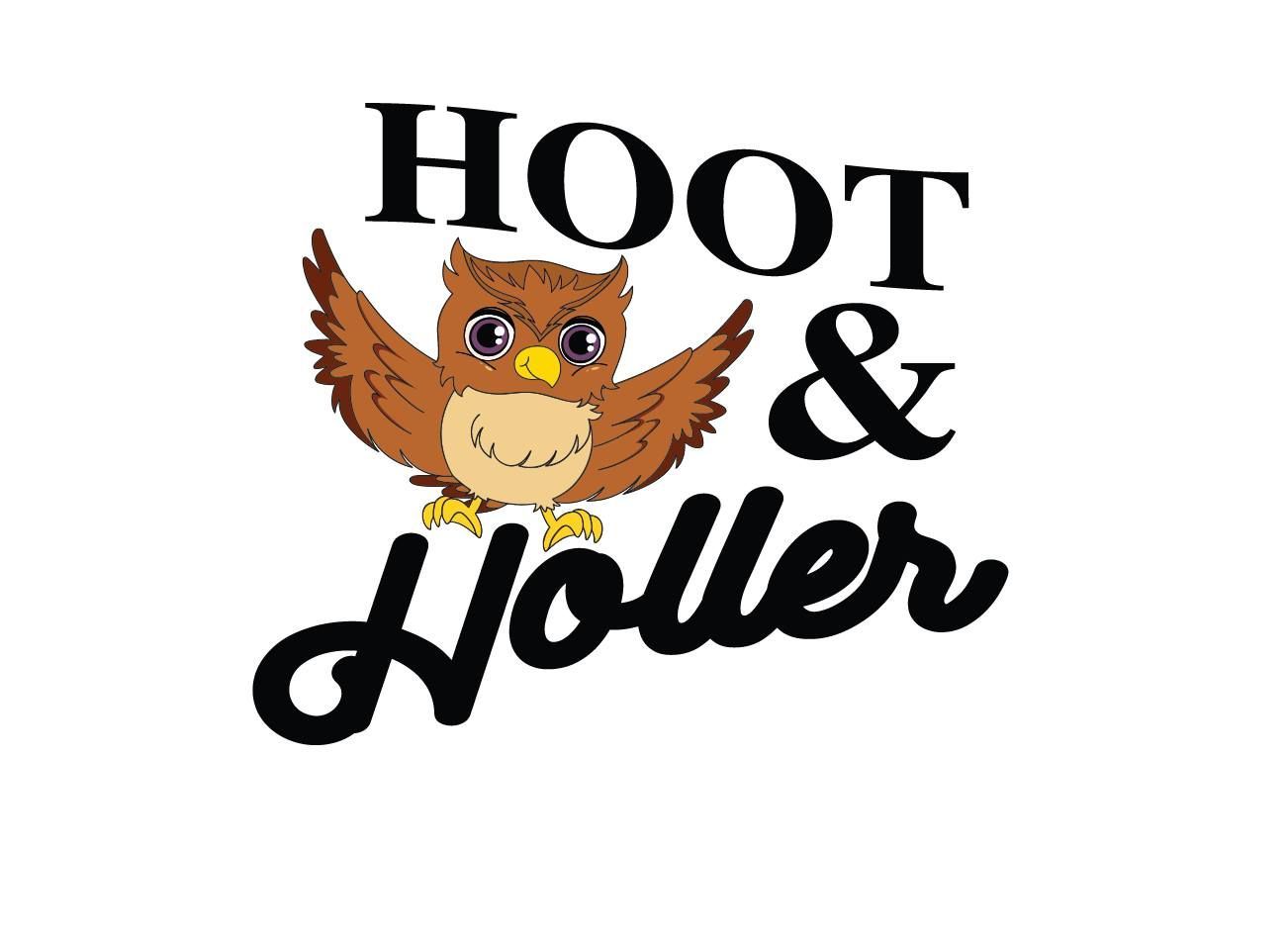 A logo for a company called hoot & holler with an owl on it.