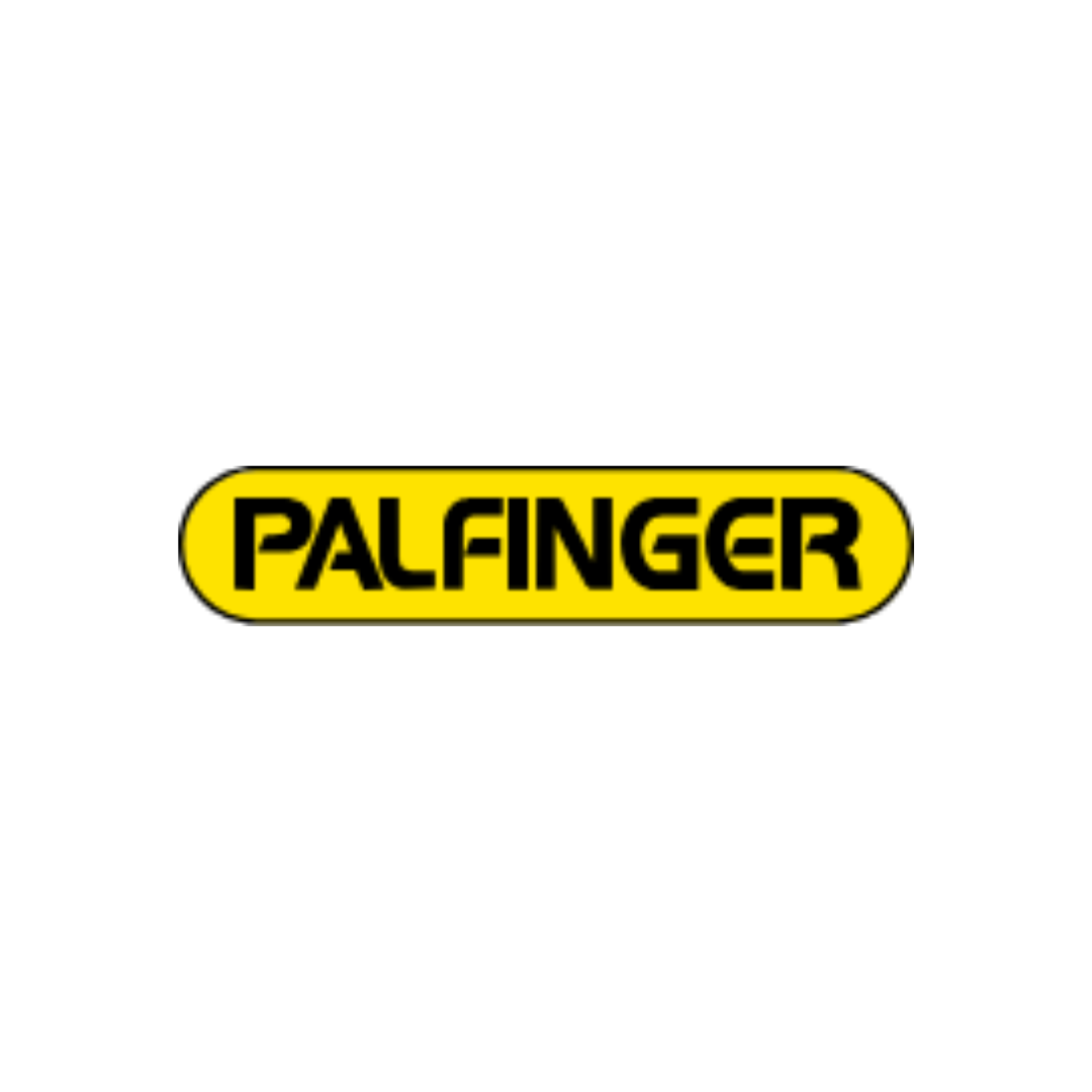 A yellow and black logo for palfinger on a white background.