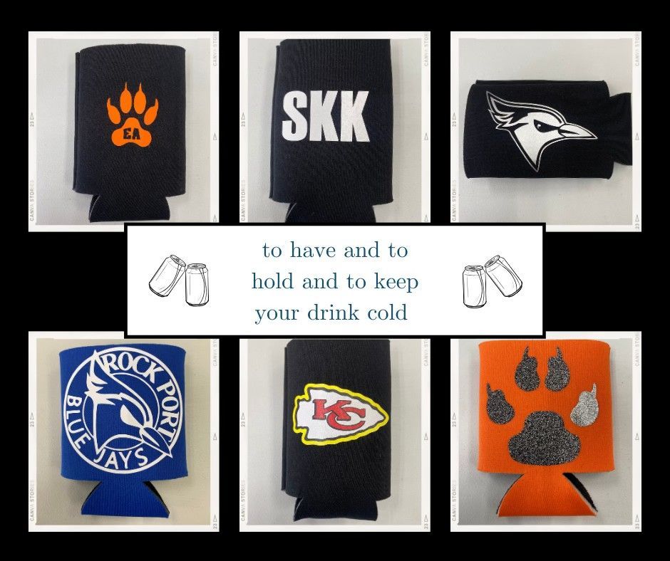 A collage of can holders with one that says skk on it