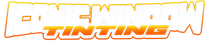 A white logo with orange outlines that reads "CONIC WINDOW TINTING."