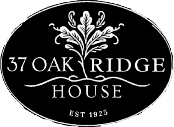A black and white logo for 37 oak ridge house