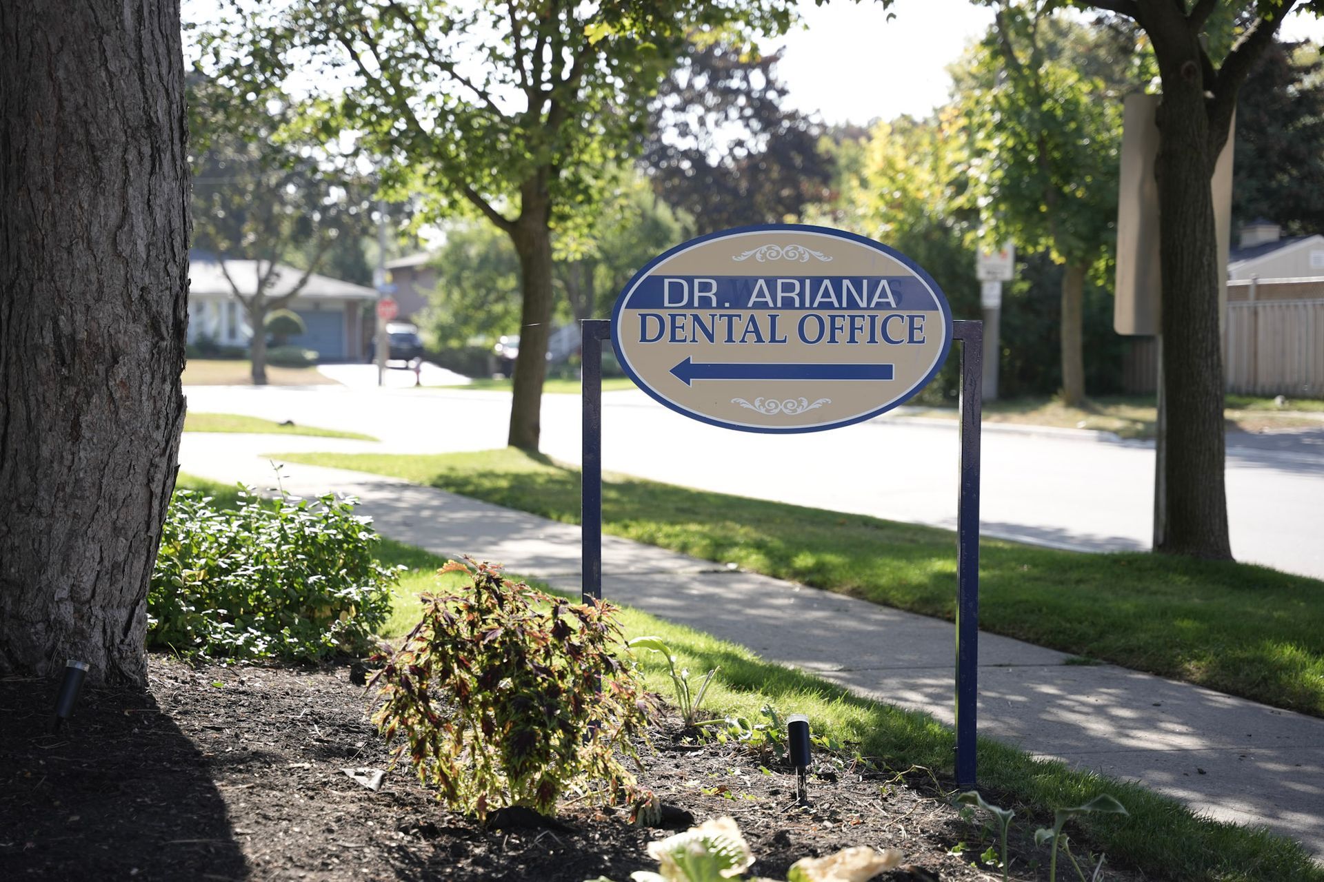a sign that says dr ariana dental office on it | Sidewalk | Outside a dental practice | Bloor Street Dental | Best Family and Cosmetic Dentist In Mississauga For Implants, Braces, and Invisalign