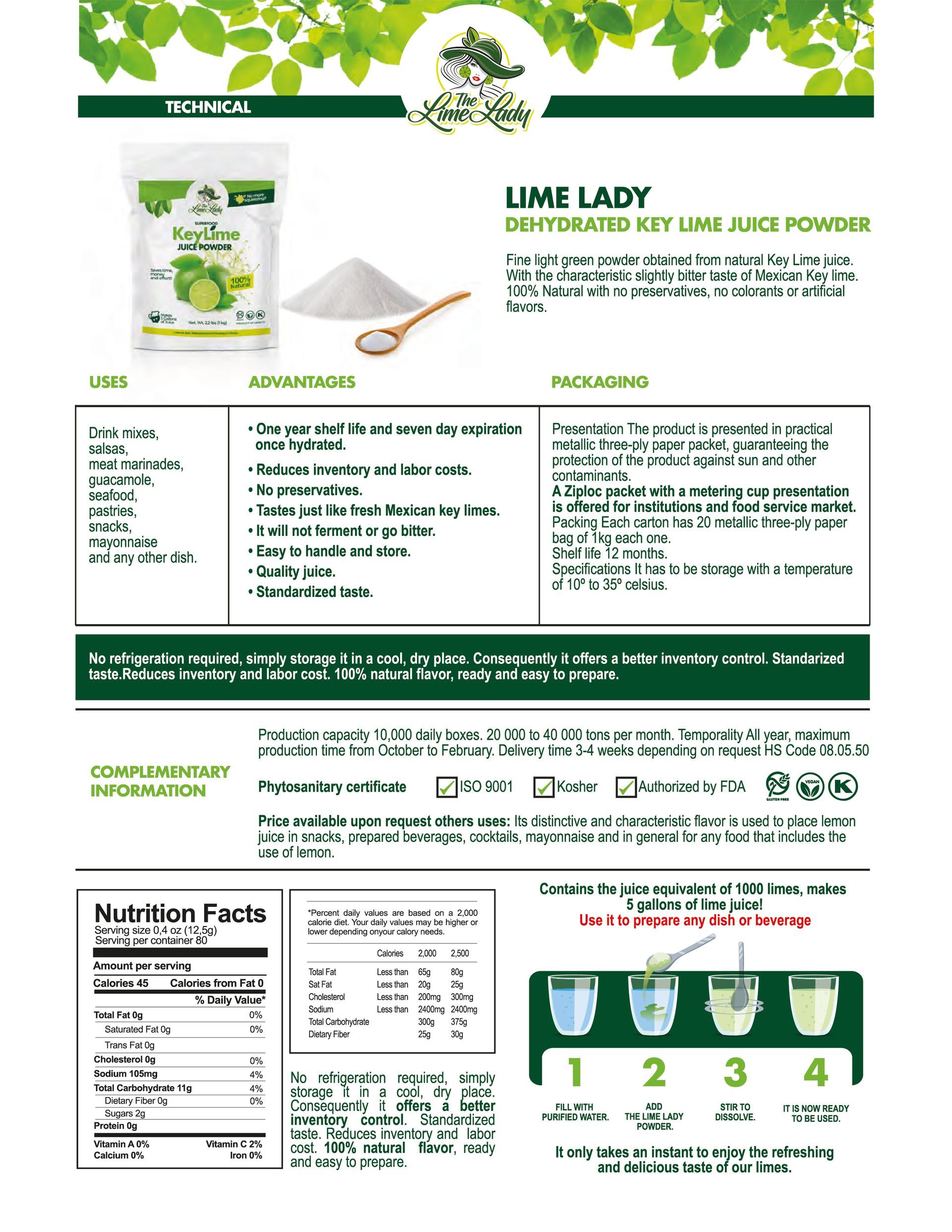 A brochure for a product called lime lady.