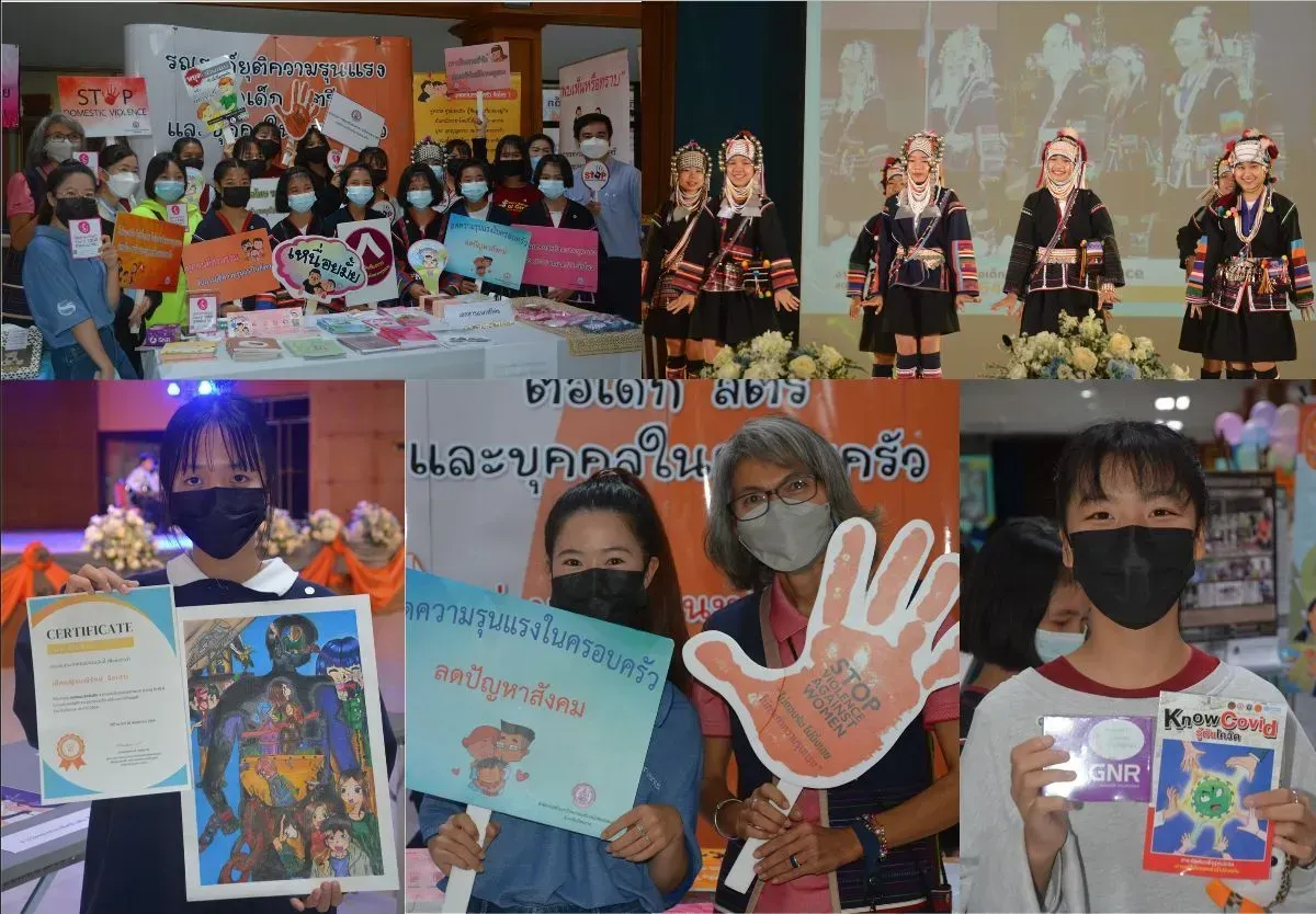 A collage of photos of people wearing masks and holding signs.