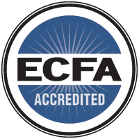 The ecfa logo is a blue and white circle with rays coming out of it.