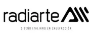 Logotipo de Radiarte con texto y un icono de triángulo seguido de tres líneas verticales.