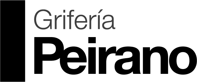 Logotipo de "Grifería Peirano" con un rectángulo vertical negro a la izquierda. El texto está en negro y gris.