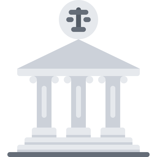 a bank building with columns and a coin on top of it .