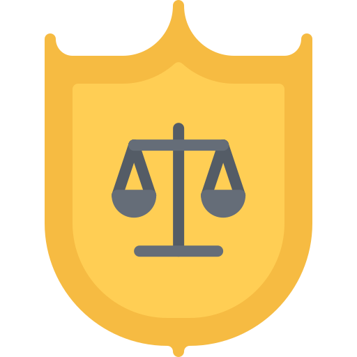 a yellow shield with a scale of justice on it .