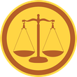 a scale of justice is in a yellow circle .
